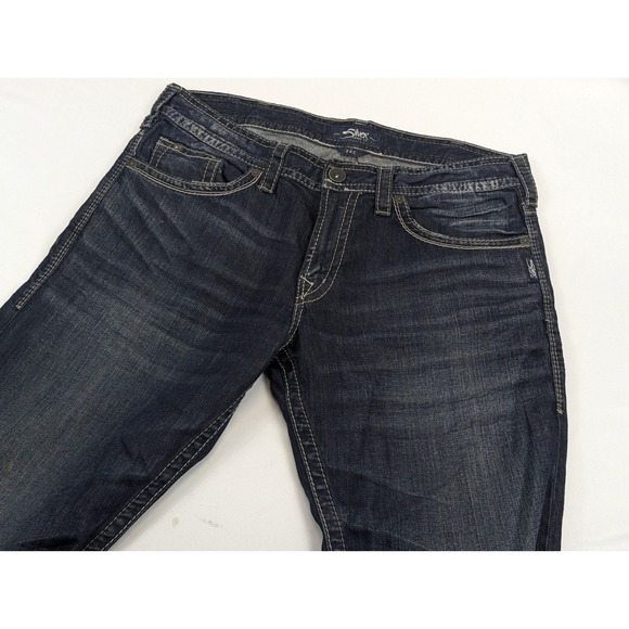 Silver Jeans Mens Zac 38x34 Straight Dark Wash Embroidery - Picture 3 of 11